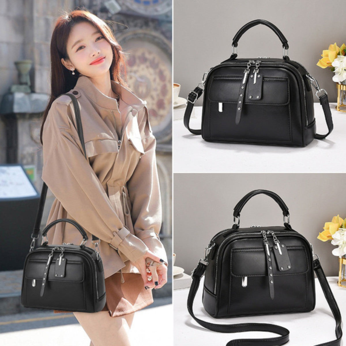 Genuine Soft Leather Handbag (black)