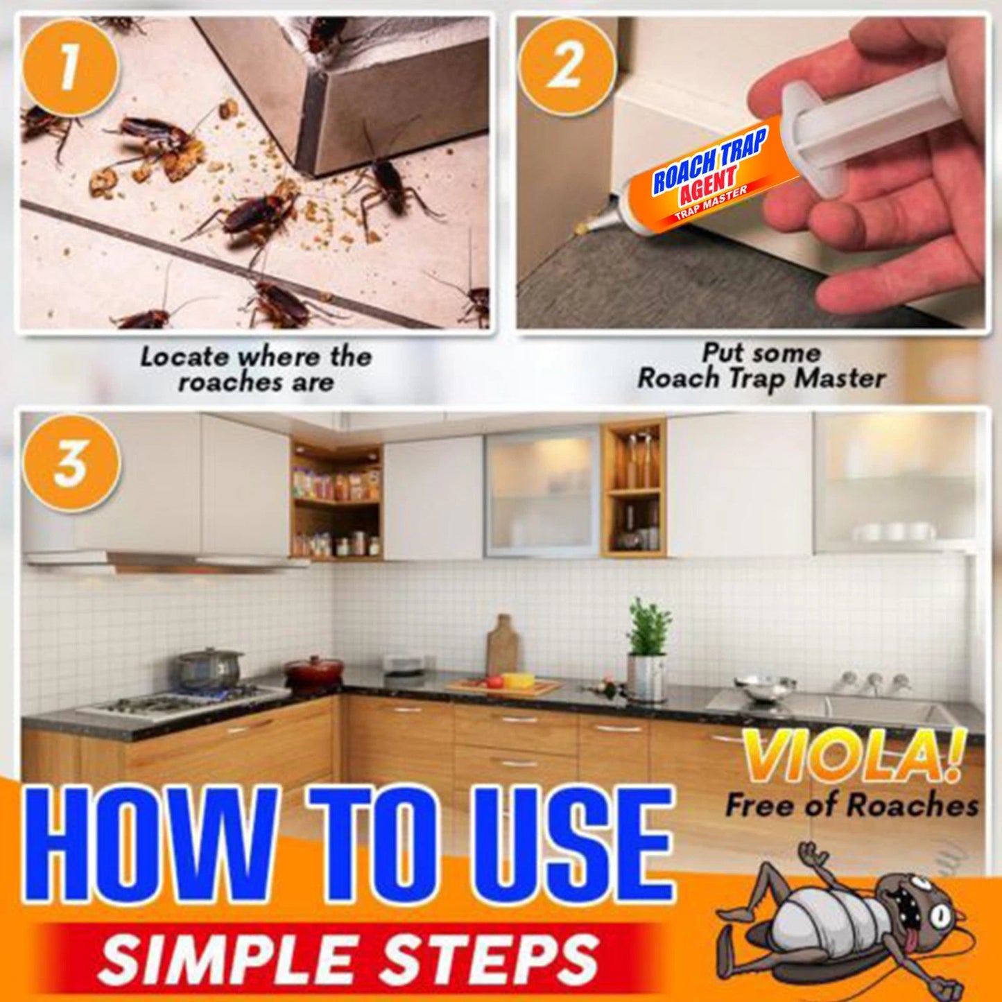 Cockroach Killer Gel Bait,Strong Cockroach Eliminator Syringe for Kitchen