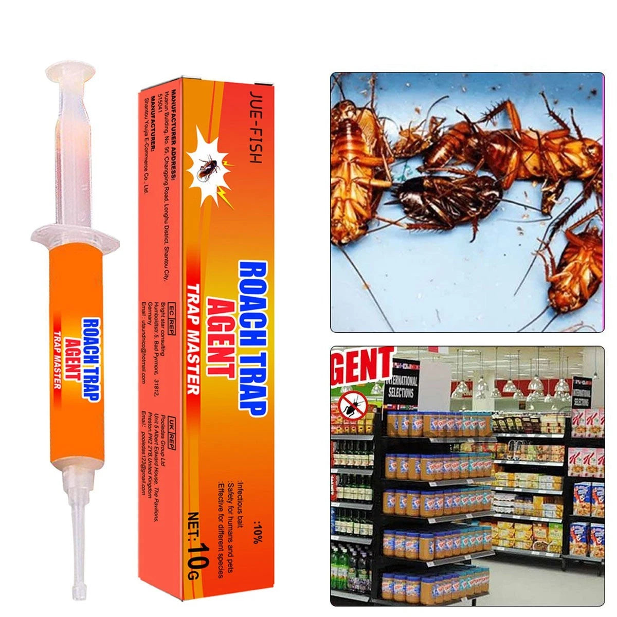 Cockroach Killer Gel Bait,Strong Cockroach Eliminator Syringe for Kitchen